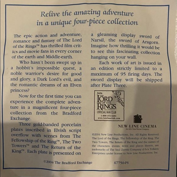 Lord of the Rings Collector's Edition Plates - Picture 6 of 10